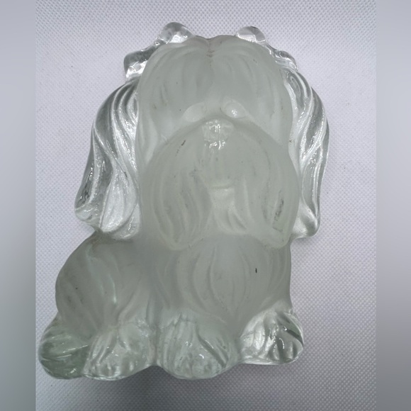 Vintage Viking frosted clear glass solid art dog bookend paperweight Yorkie - Picture 2 of 5